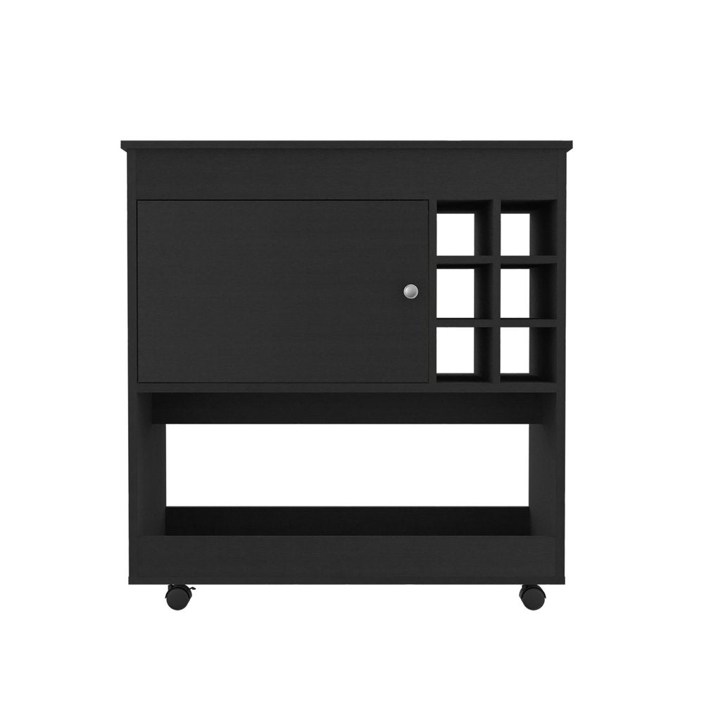 Black Rolling Bar Cart With Wine Storage — view 1