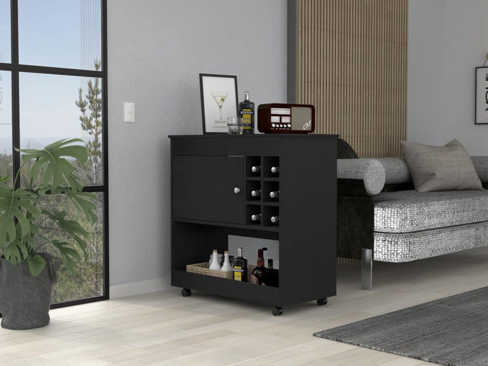 Black Rolling Bar Cart With Wine Storage HomeRoots