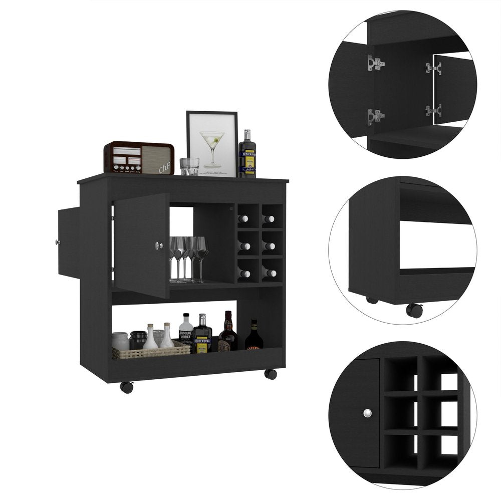 Black Rolling Bar Cart With Wine Storage HomeRoots