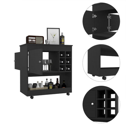 Black Rolling Bar Cart With Wine Storage HomeRoots