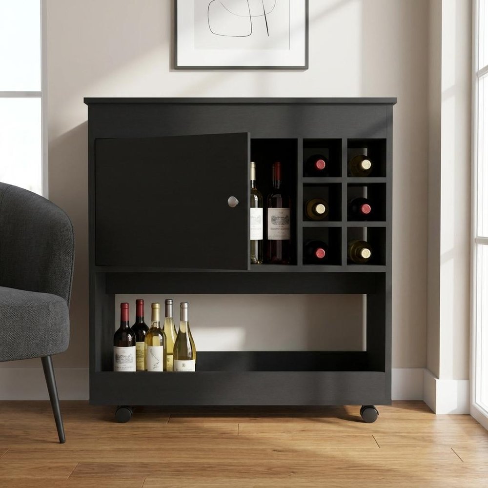 Black Rolling Bar Cart With Wine Storage HomeRoots