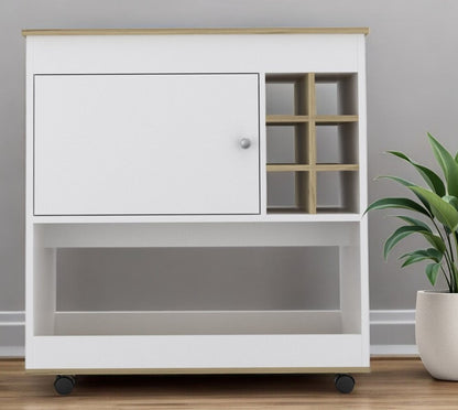 Brown and White Rolling Bar Cart With Wine Storage HomeRoots