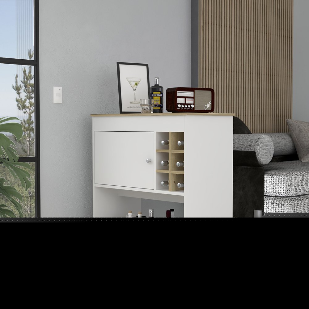 Brown and White Rolling Bar Cart With Wine Storage HomeRoots