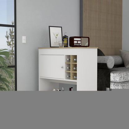 Brown and White Rolling Bar Cart With Wine Storage HomeRoots