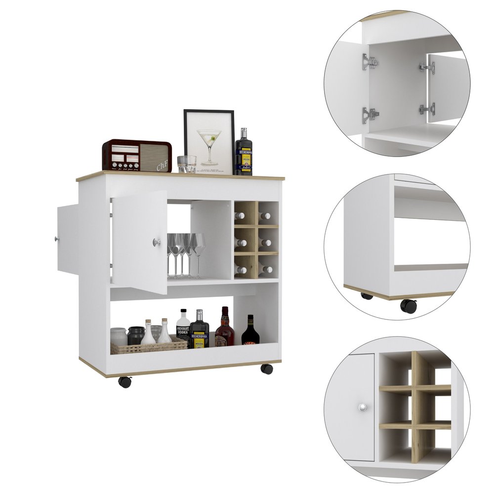 Brown and White Rolling Bar Cart With Wine Storage HomeRoots