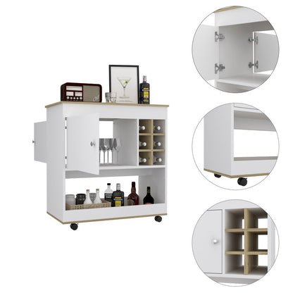 Brown and White Rolling Bar Cart With Wine Storage HomeRoots