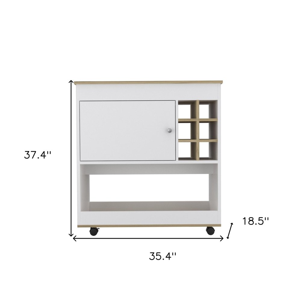 Brown and White Rolling Bar Cart With Wine Storage — view 5