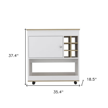 Brown and White Rolling Bar Cart With Wine Storage HomeRoots