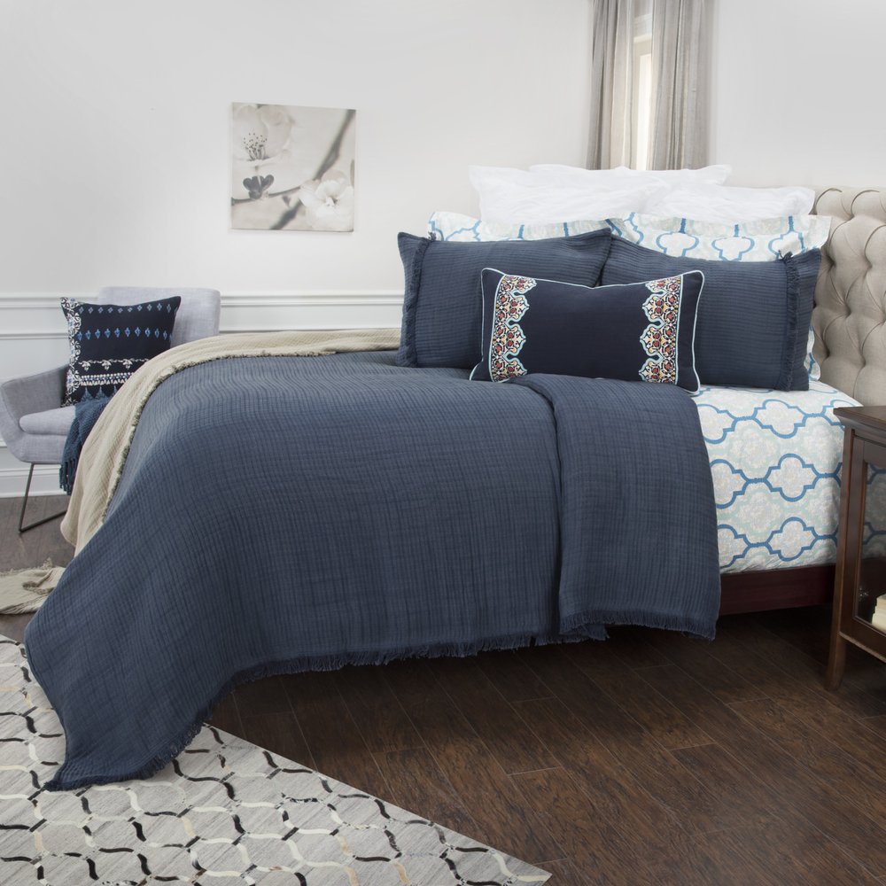 Indigo Checkered King Quilt HomeRoots