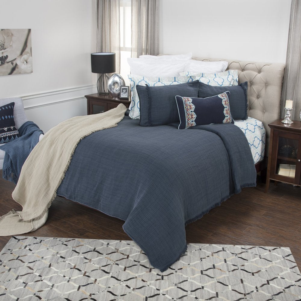 Indigo Checkered Queen Quilt HomeRoots