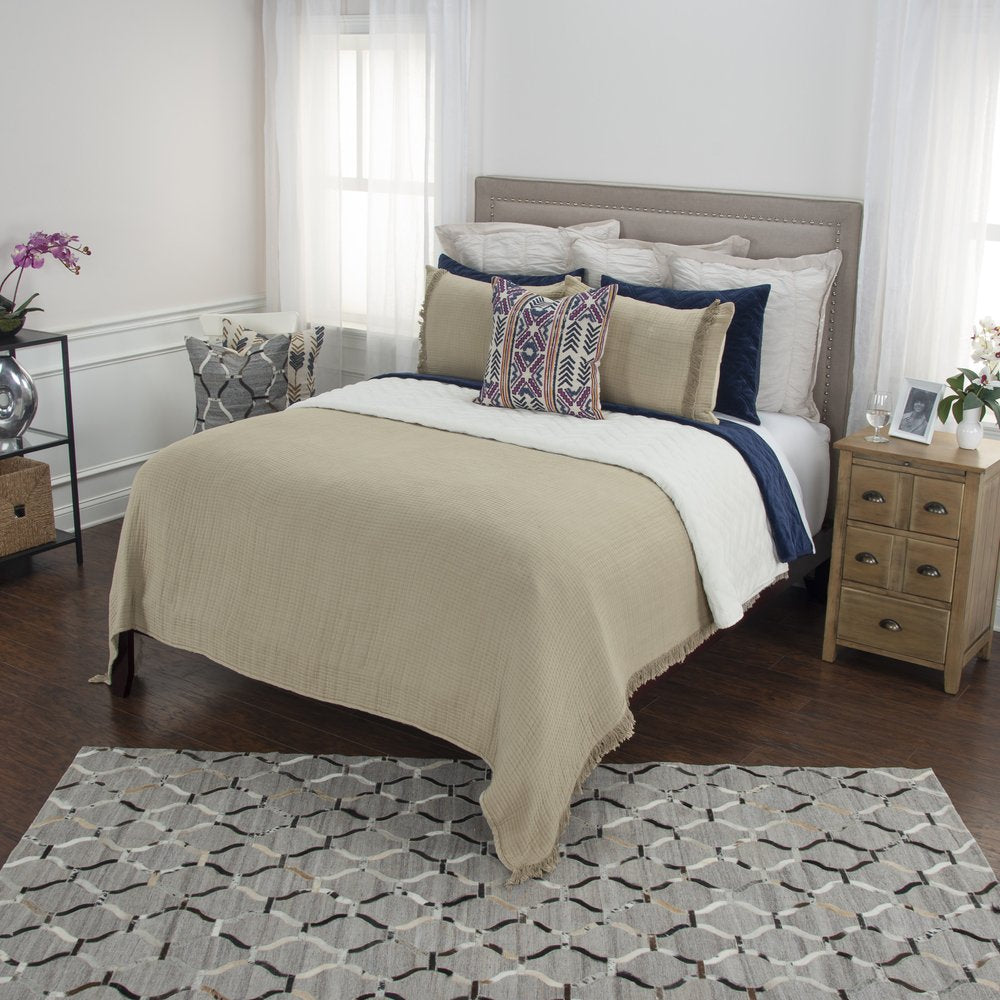 Natural Checkered King Quilt HomeRoots