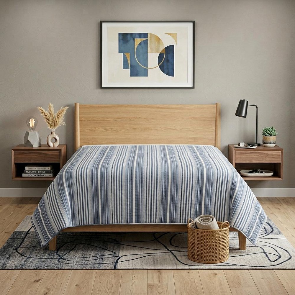 Blue And White Striped King Quilt HomeRoots