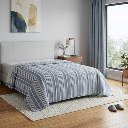Blue And White Striped Queen Quilt HomeRoots