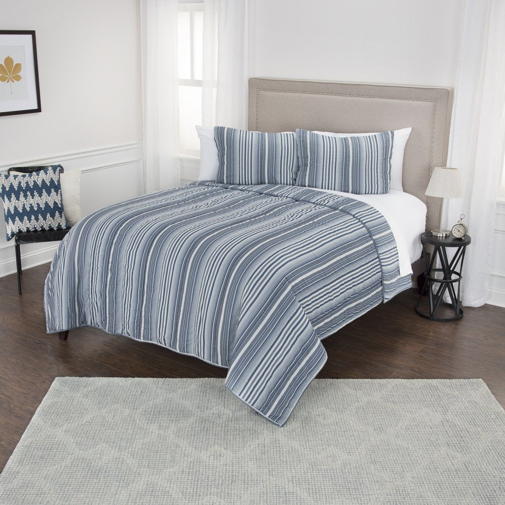 Blue And White Striped Queen Quilt HomeRoots