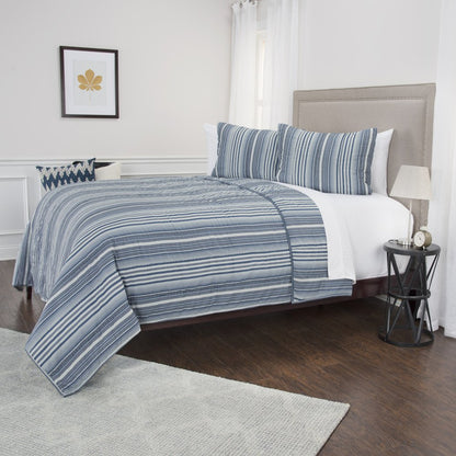 Blue And White Striped Queen Quilt HomeRoots