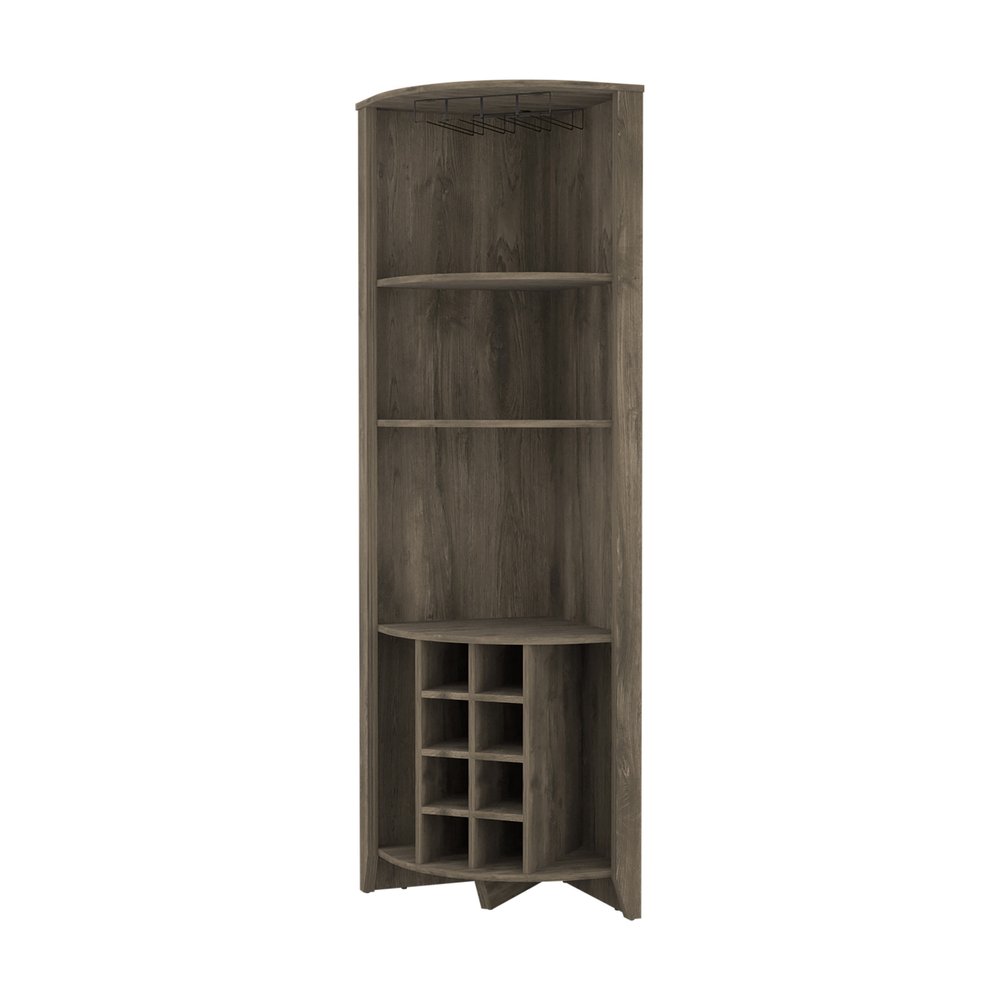 71" Dark Brown Wood Corner Bar Cabinet — view 1