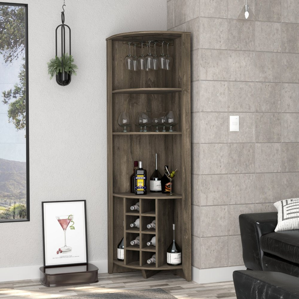 71" Dark Brown Wood Corner Bar Cabinet HomeRoots