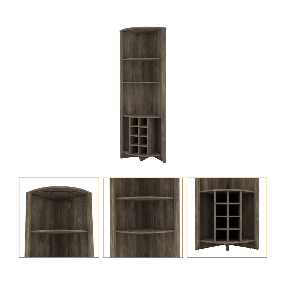 71" Dark Brown Wood Corner Bar Cabinet — view 2