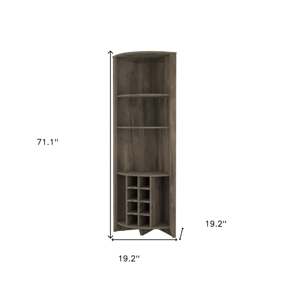 71" Dark Brown Wood Corner Bar Cabinet — view 3