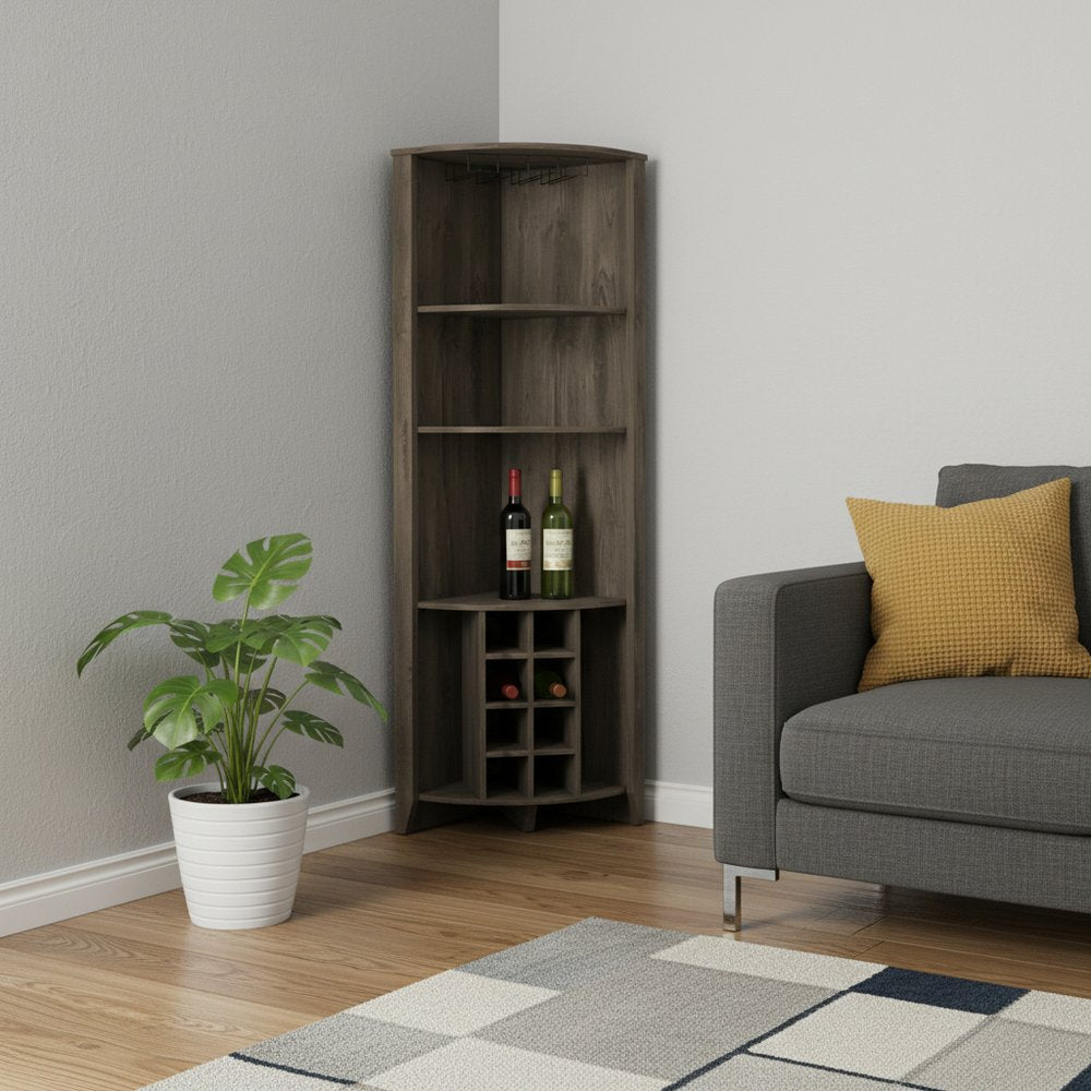 71" Dark Brown Wood Corner Bar Cabinet HomeRoots