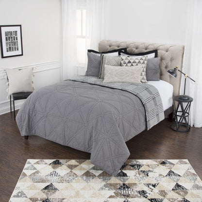 Gray Geometric King Quilt HomeRoots