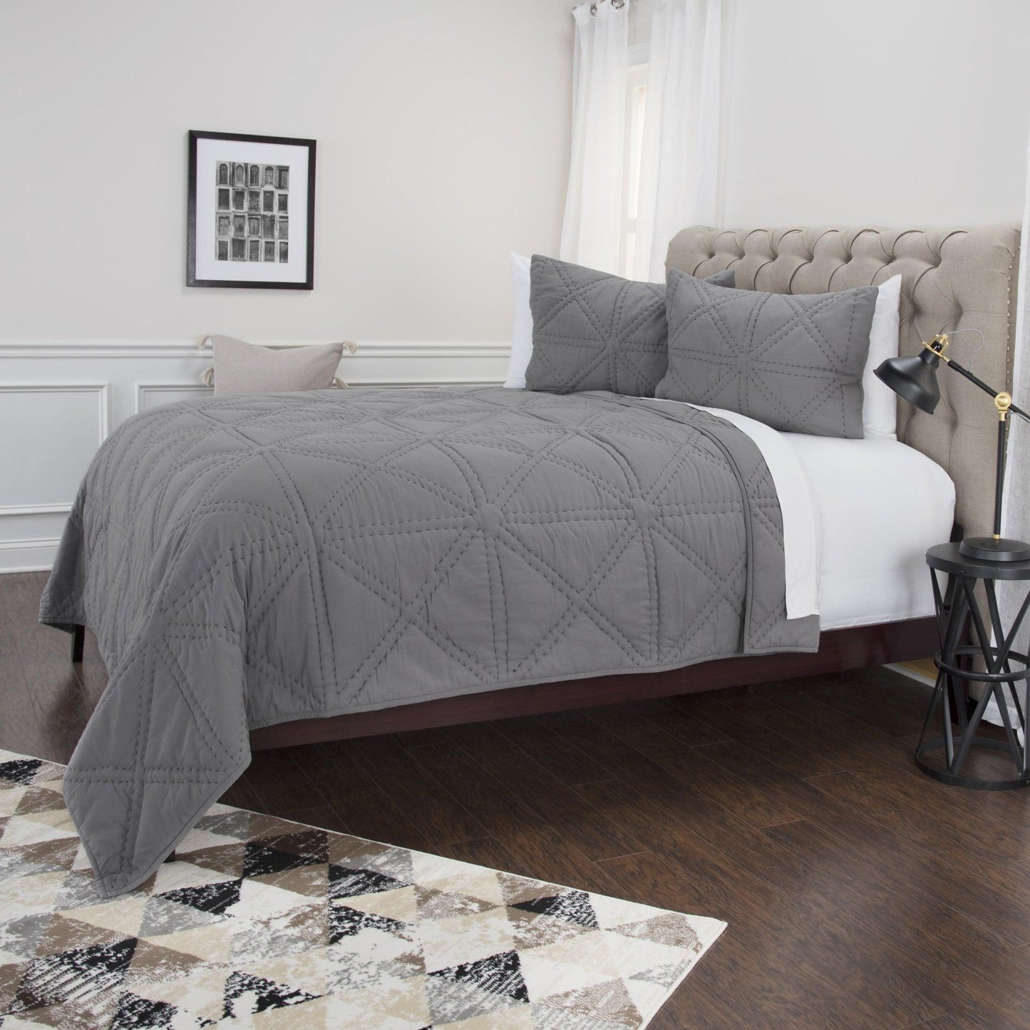 Gray Queen 100% Cotton 300 Thread Count Machine Washable Down Alternative Comforter - FurniFindUSA
