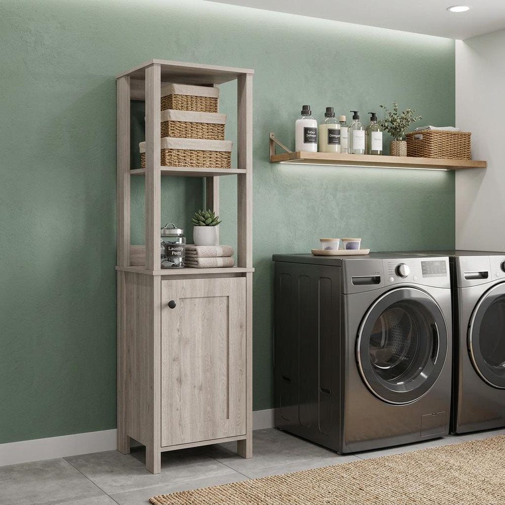 16" Light Gray Wood Freestanding Single Door Bathroom Vanity — view 3