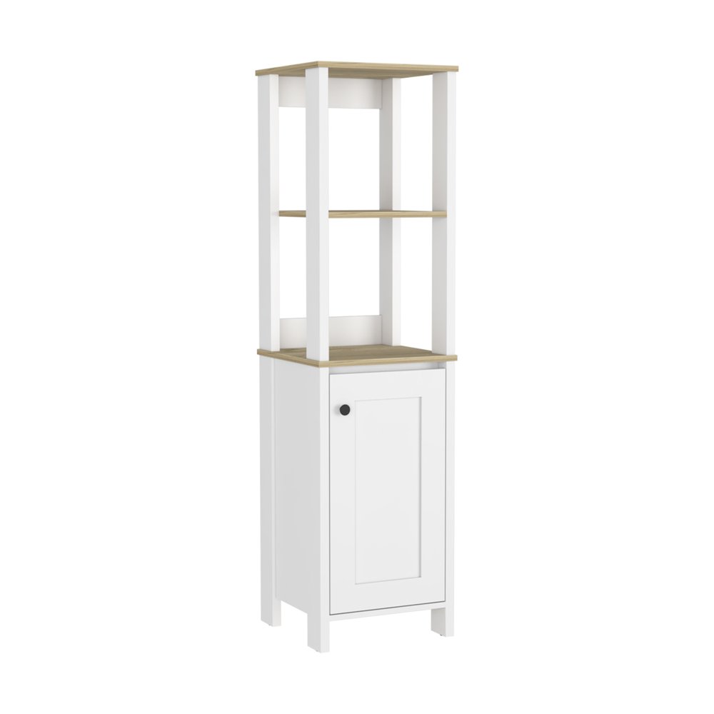 16" White And Natural Wood Freestanding Single Door Bathroom Vanity — view 1