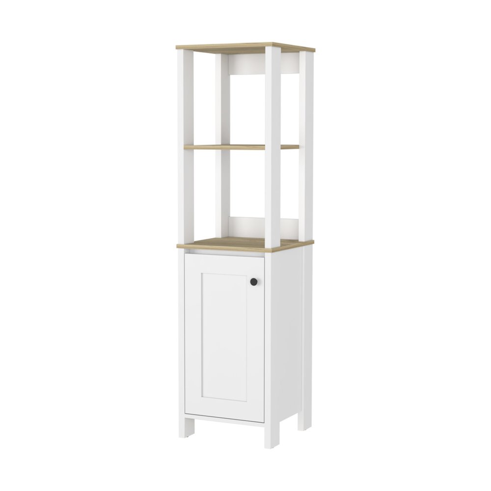 16" White And Natural Wood Freestanding Single Door Bathroom Vanity — view 2