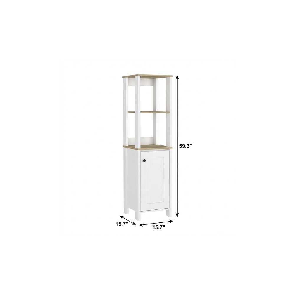 16" White And Natural Wood Freestanding Single Door Bathroom Vanity — view 4