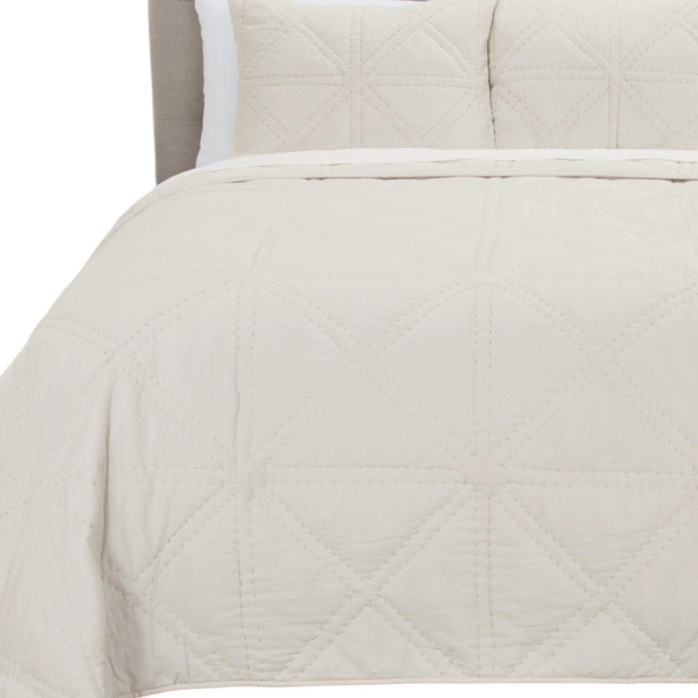 Set of Three Ivory Geometric King Quilt HomeRoots