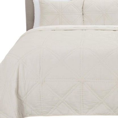 Set of Three Ivory Geometric King Quilt HomeRoots