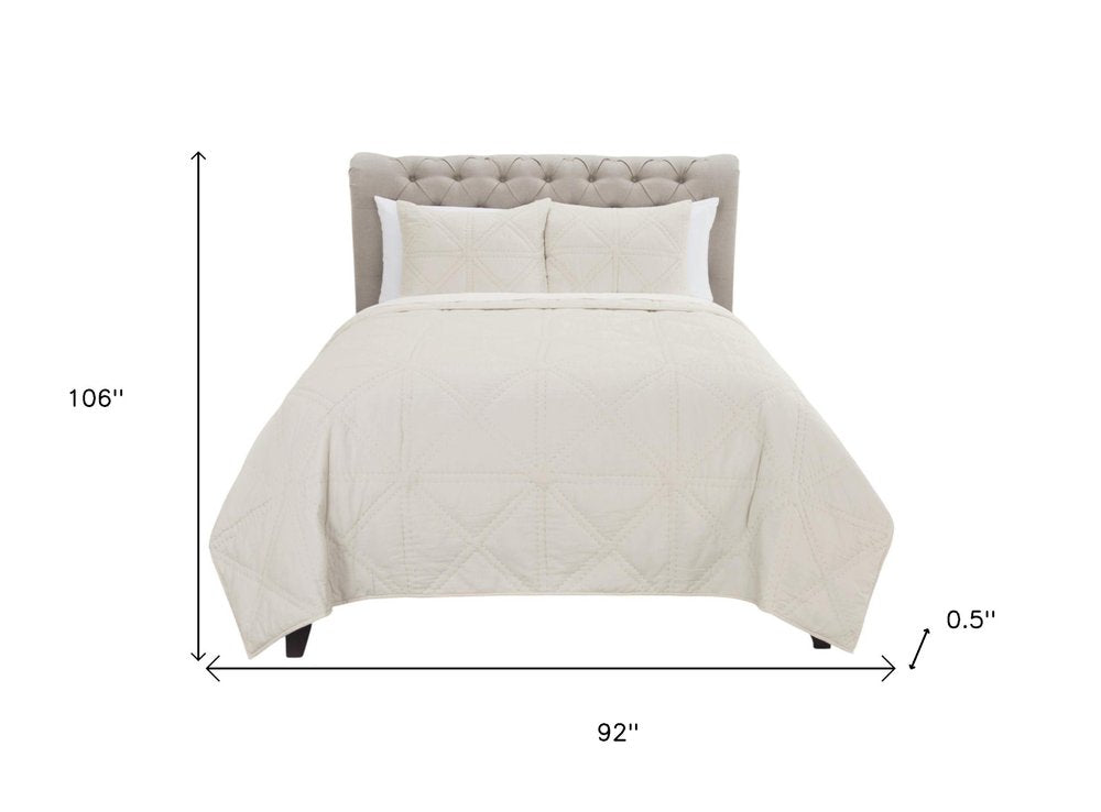 Set of Three Ivory Geometric King Quilt HomeRoots