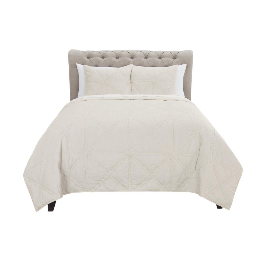 Set of Three Ivory Geometric Queen Quilt HomeRoots