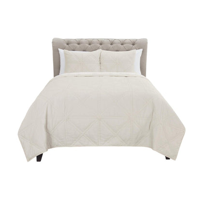 Set of Three Ivory Geometric Queen Quilt HomeRoots