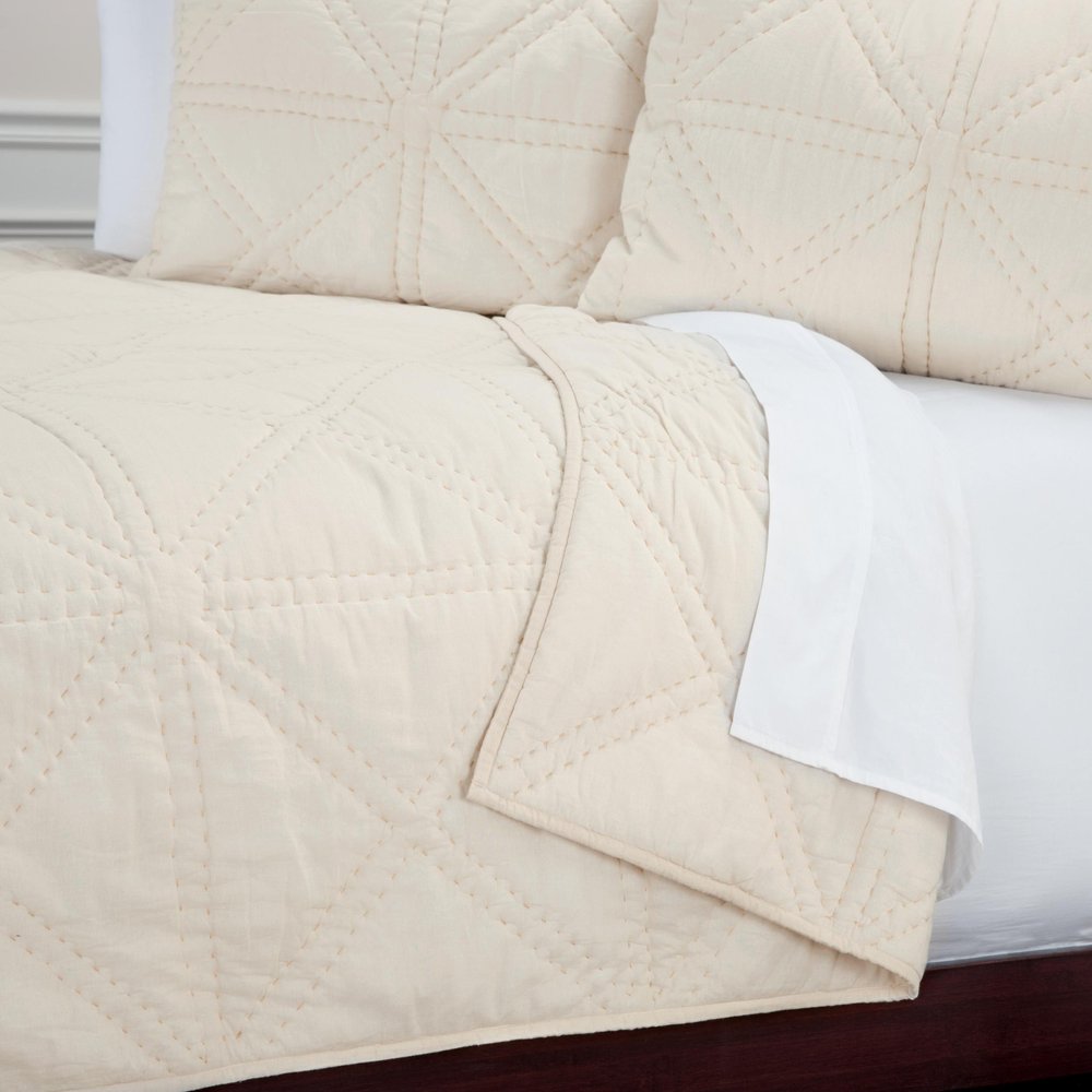 Set of Three Ivory Geometric Queen Quilt HomeRoots
