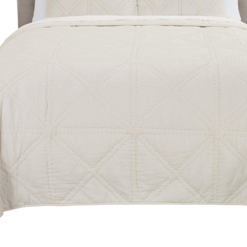 Set of Three Ivory Geometric Queen Quilt HomeRoots