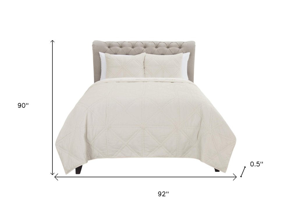 Set of Three Ivory Geometric Queen Quilt HomeRoots