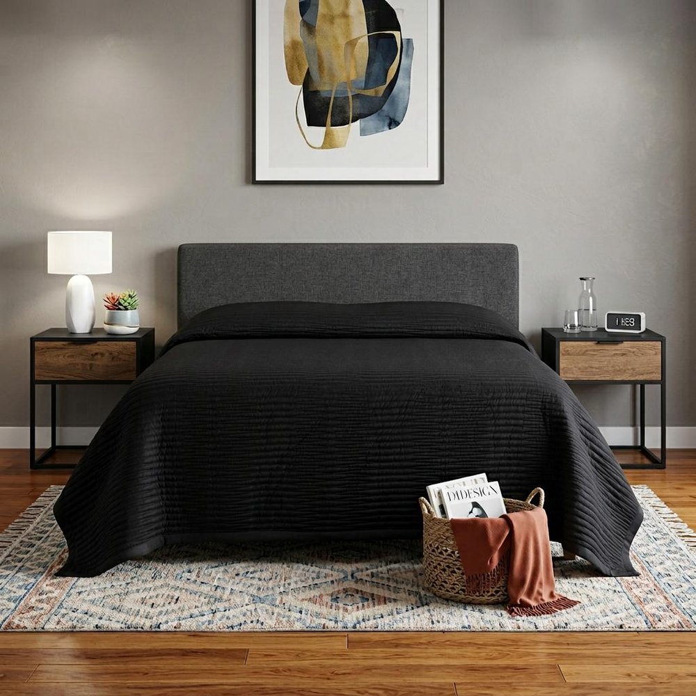 Black Geometric King Quilt HomeRoots