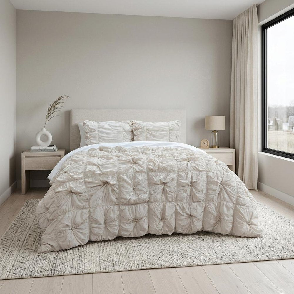 Natural Twin Cotton Blend Washable Polyester Down Alternative Comforter Set With Two Shams — view 5