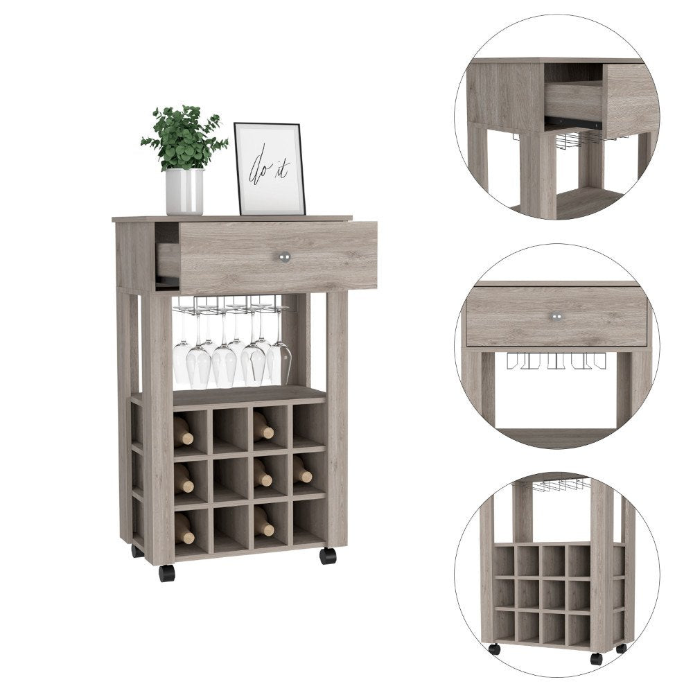 Light Gray Rolling Bar Cart With Wine Storage HomeRoots