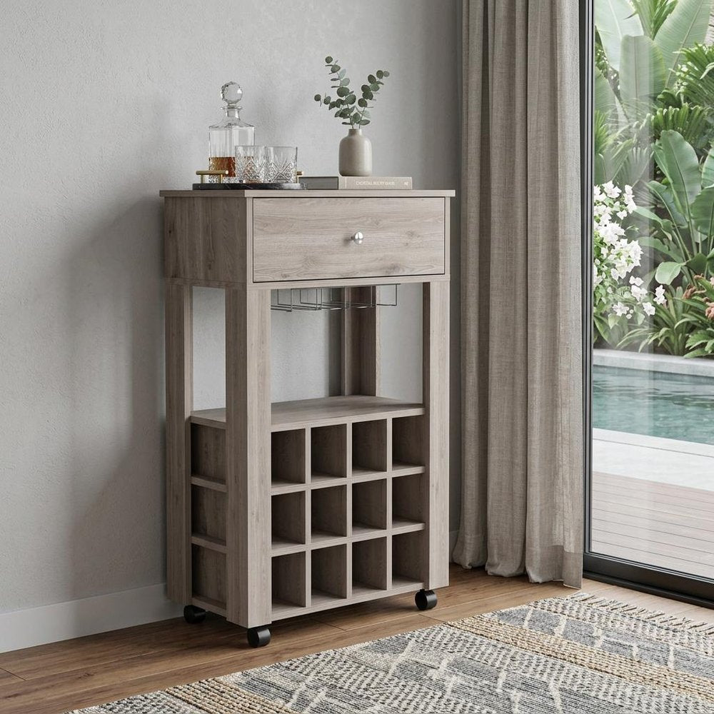 Light Gray Rolling Bar Cart With Wine Storage HomeRoots
