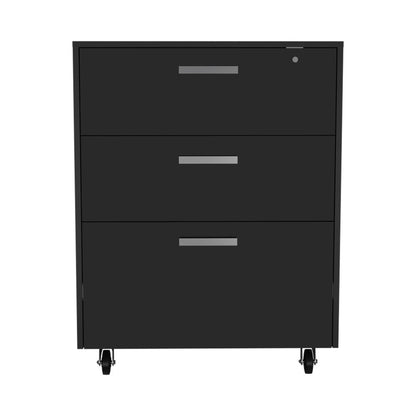35" Black Wood Three Drawers Filing Cabinet HomeRoots