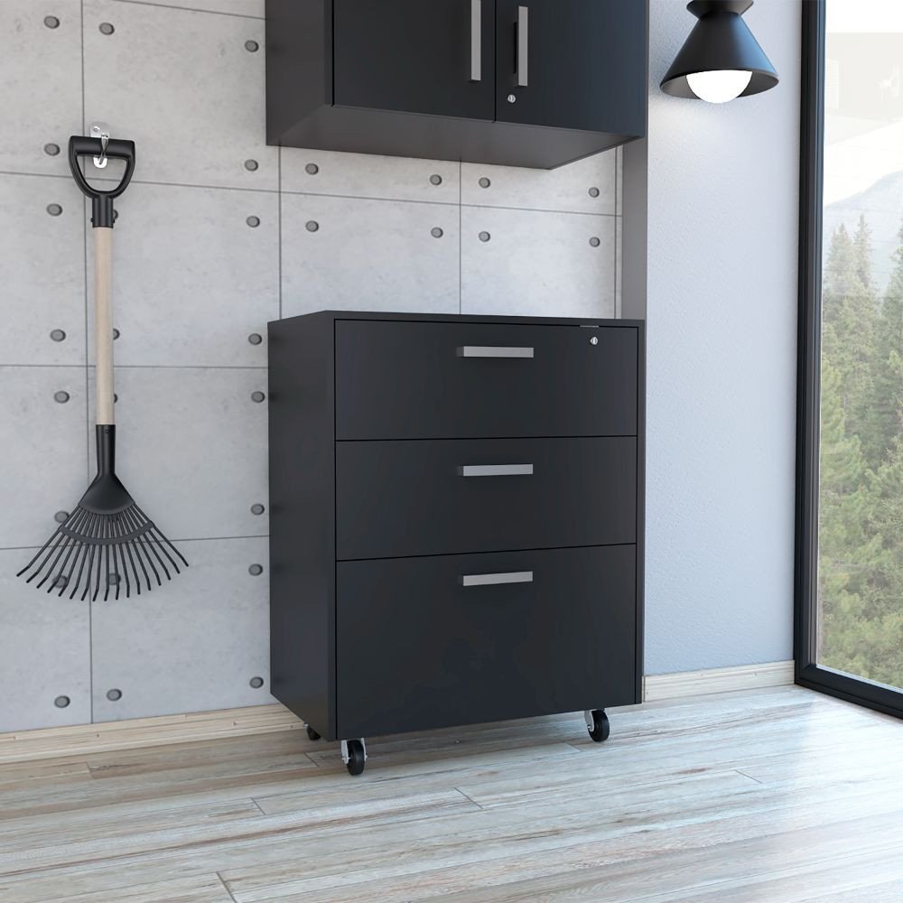 35" Black Wood Three Drawers Filing Cabinet — view 2