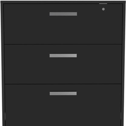35" Black Wood Three Drawers Filing Cabinet HomeRoots