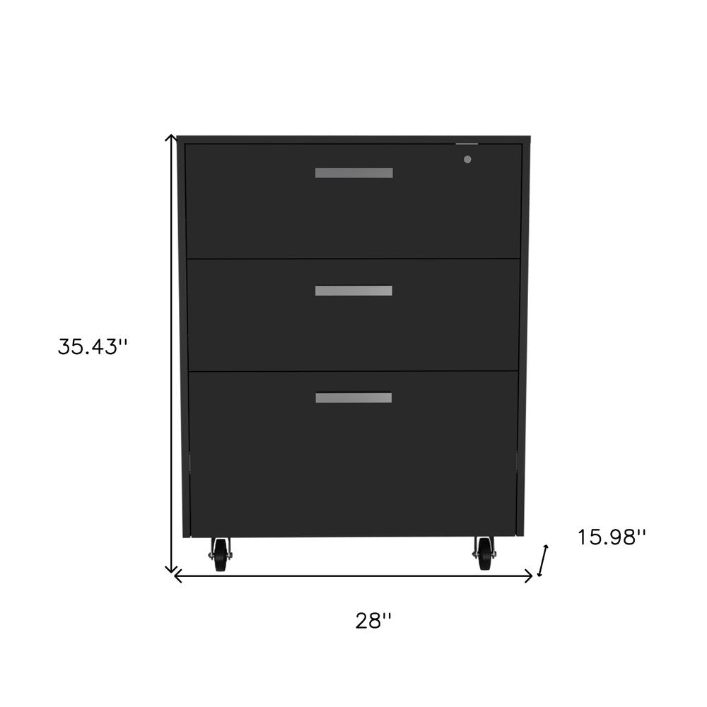 35" Black Wood Three Drawers Filing Cabinet — view 4