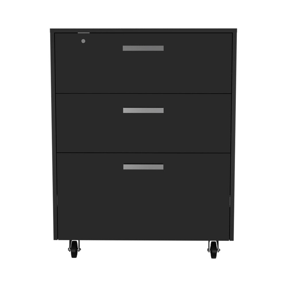 35" Black Wood Three Drawers Filing Cabinet HomeRoots