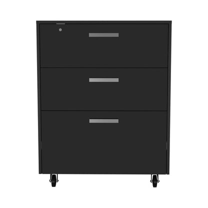 35" Black Wood Three Drawers Filing Cabinet HomeRoots