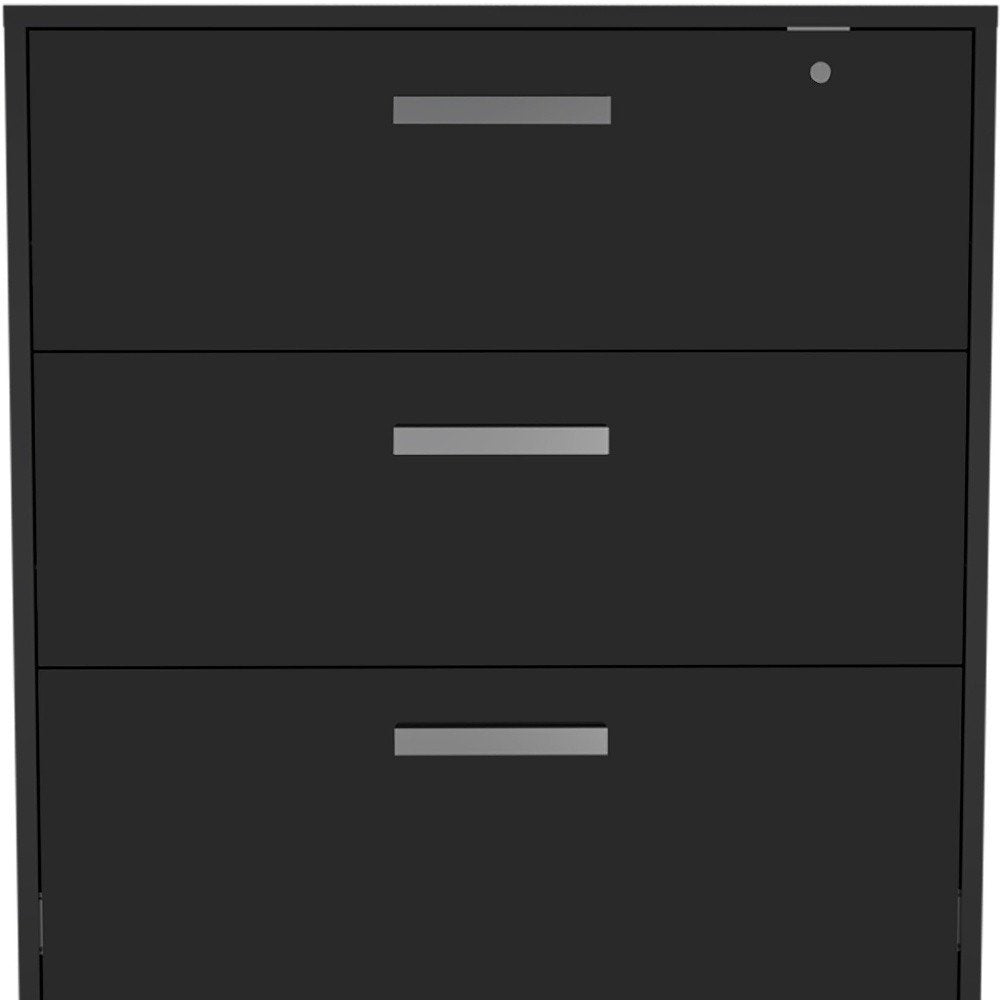 35" Black Wood Three Drawers Filing Cabinet HomeRoots