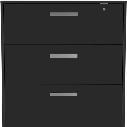 35" Black Wood Three Drawers Filing Cabinet